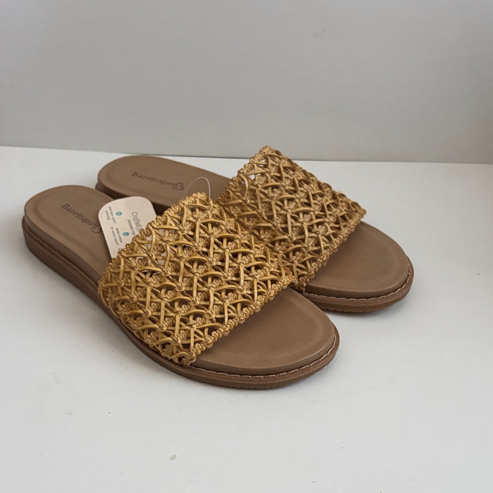 BareTraps Tan Woven Slide Sandals